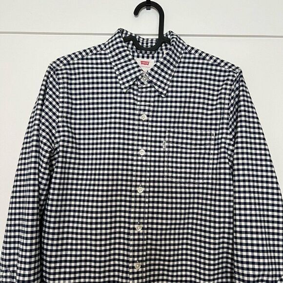 Levi's Mens Shirt XS Button-Down Black White Plaid Gingham Long Sleeve Cotton - Picture 2 of 12